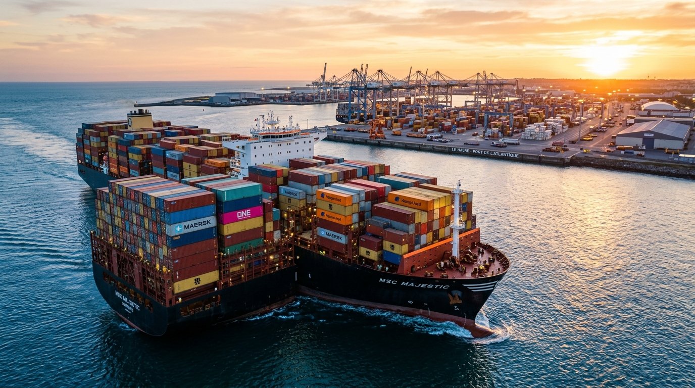 Navire porte-conteneur au port de commerce au Maroc
